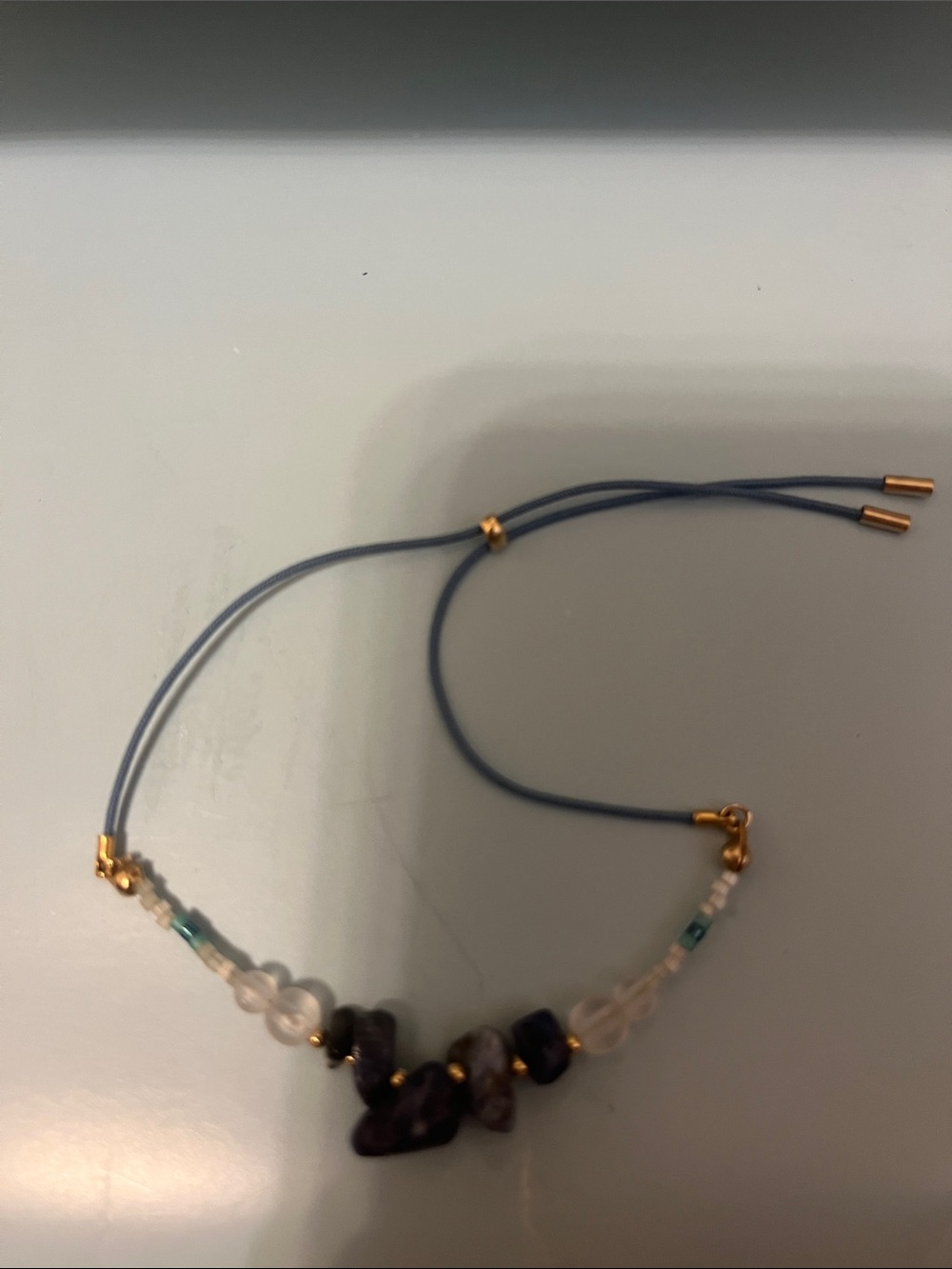 Beaded Gemstone Slider Bracelet in Blue and Purple